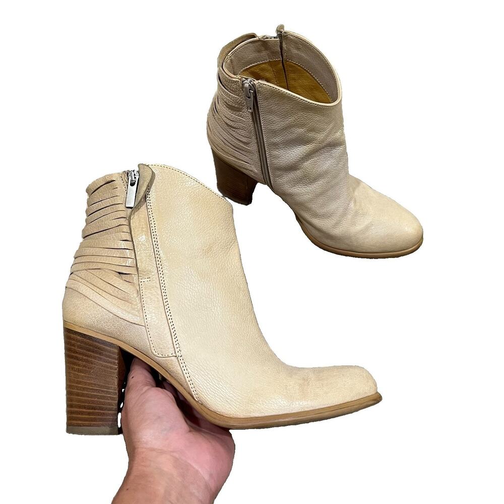 Sundance Women’s Beige Leather Ankle Bootie Zip Round Toe Comfort EU 37 Boho